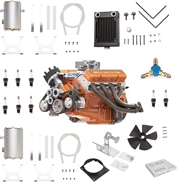 Mini V8 Engine Model Kit That Runs, 300+PCS DIY Assembly V8-OHV-44 PRO 1/6 Water-Cooled 4-Stroke V-Type 8-Cylinder Electric Starter Engine Model Build Kit, Science Experiment Kit