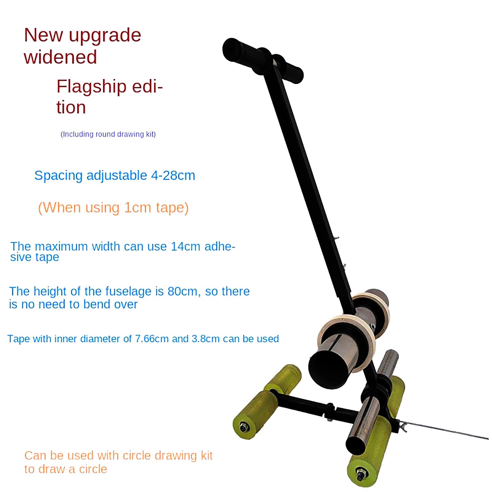 Macchina Traccialinee, Strumento per Segnaletica Stradale Con Strumento per Marcatura Circolare, Spaziatura Regolabile 4-28 Cm, Larghezza Massima Del Nastro 14 Cm, Per Marcature E Strisce Precise