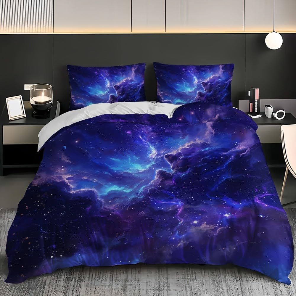 Nastolatki Dzieci 3-częściowa poszwa na kołdrę 260x240 cm Fantastyczny motyw nieba mikrofibra Łatwa pielęgnacja Odporny na zagniecenia Ciemny niebieski zestaw pościeli Przynieś 2 poszewki na poduszki