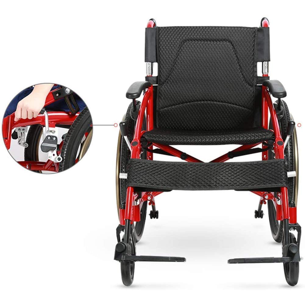 Silla de ruedas autopropulsada para acompañante de silla de ruedas de deporte de ocio, aluminio ultraligero plegable cómodo malla transpirable coche de viaje manual