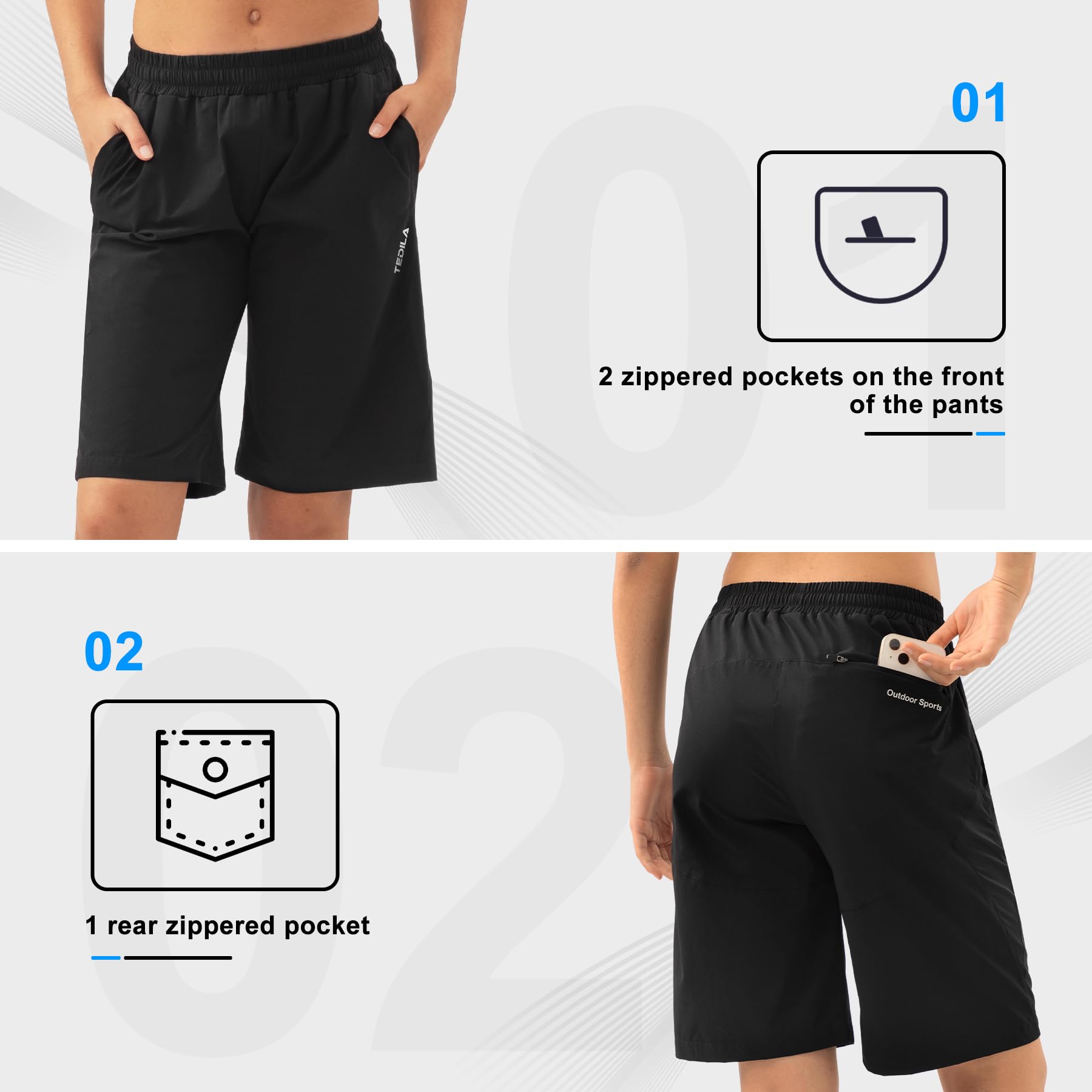 Tedila Women's Hiking Cargo Shorts Lightweight Quick Dry Athletic Shorts for Camping Travel Golf with Zipper Pockets Black