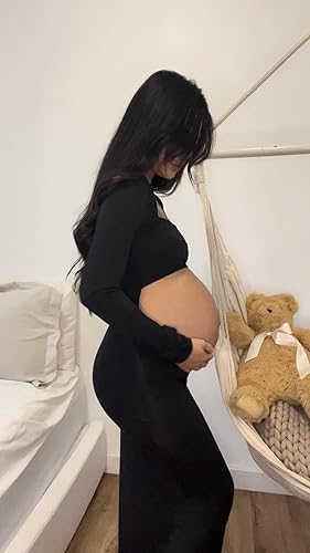 Miniatura 6 de Bhome Vestido de sesión de fotos de maternidad, manga larga, sexy, recortado, espalda descubierta, vestido largo de maternidad, trajes de fotografía