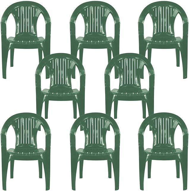 CrazyGadget Plastic Garden Low Back Chair Stackable Patio Outdoor Party Seat Chairs Picnic Green Pack of 8