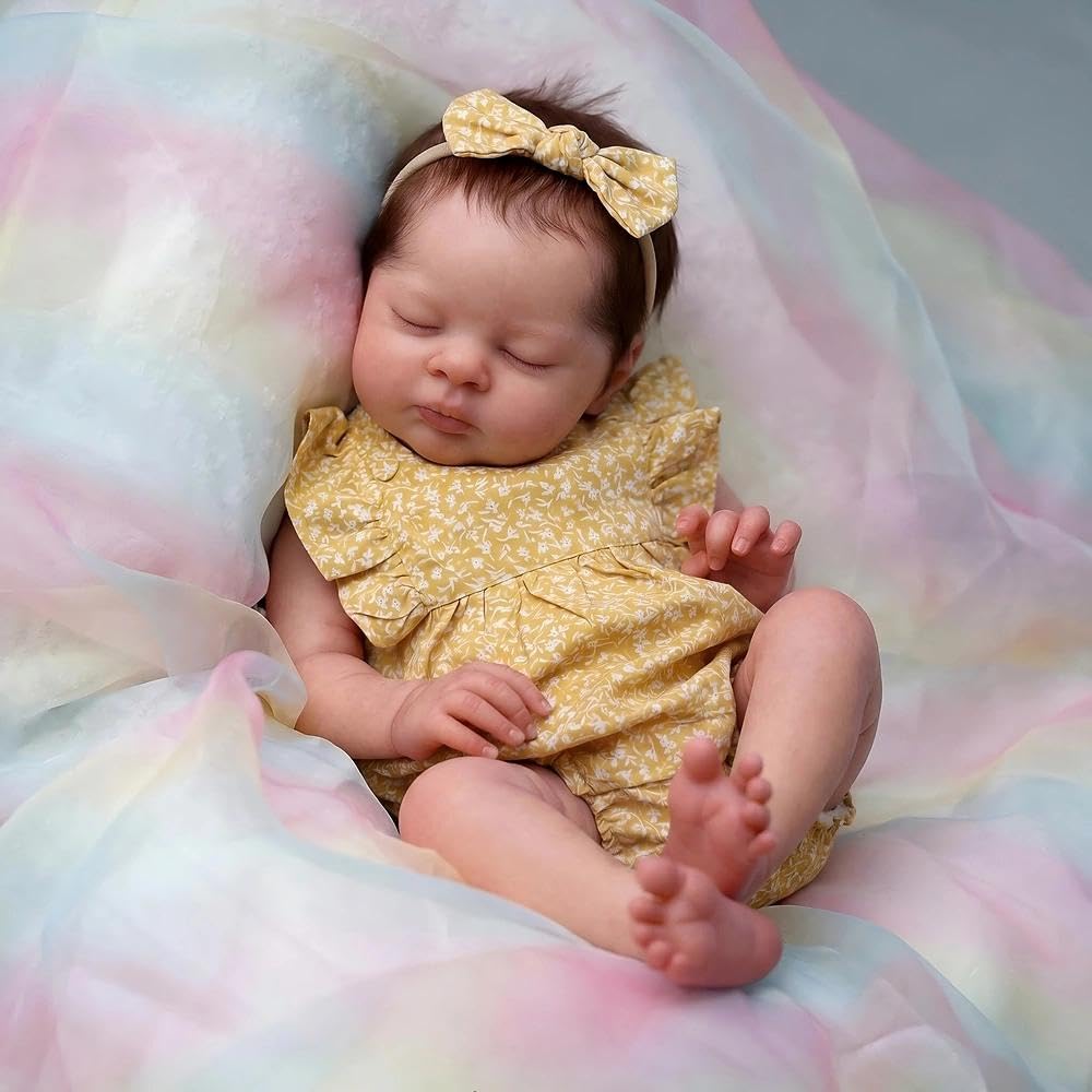 Zero pam Reborn Baby Mädchen Esenia Augen Zu, 19 Zoll 48 cm Reborn Puppe Mit Haaren Lebensechte Reborn Puppen Aus Stoff Wie EIN Echtes Baby Geschenksets Für Kinder Ab 3 Jahren
