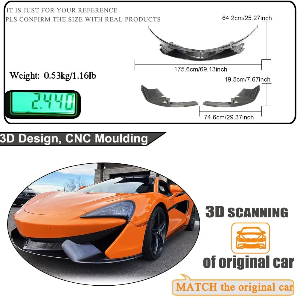 Dry Carbon Fiber Front Bumper Lip Fits for McLaren 570 570S 2016-2019 Front Chin Spoiler Splitter Protector Air Dam Factory Outlet