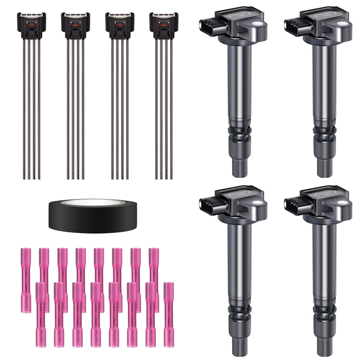 Set of 4 Wiring Harness Kit and Ignition Coils Pack Compatible with 2000-2004 Tacoma 2.4L 2.7L Replacement for UF323 C1305 90919-0223