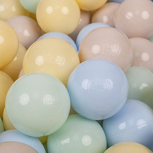KiddyMoon 300 ∅ 7Cm Bolas Colores De Plástico para Piscina para Niños, Beigepas/Azulpas/Amarillopas/Menta