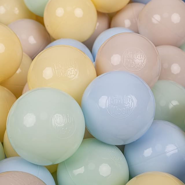 KiddyMoon 300 ∅ 7Cm Bolas Colores De Plástico para Piscina para Niños, Beigepas/Azulpas/Amarillopas/Menta