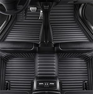 Custom Car Floor Mats for 99.9% of Cars, Trucks, and SUV Waterproof Leather Automotive Vehicle Specific Floor Liner Car Accessories 2002-2024 (Black Stripe)