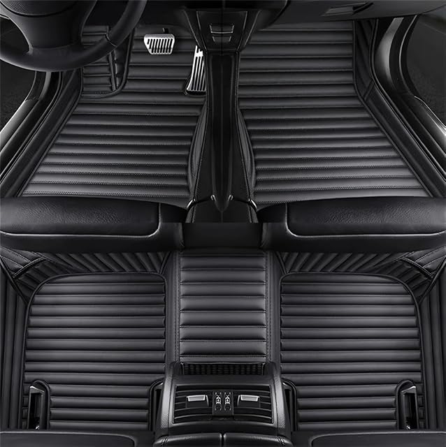 Tapis de plancher de voiture sur mesure pour 99.9% des voitures, des camions, et SUV Accessoires de voiture en cuir imperméable pour véhicules automobiles 2002-2024 (Black Stripe)