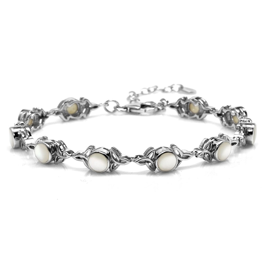 Silvershake White Mother of Pearl 925 Sterling Silver Triquetra Celtic Knot 7 to 8.5 Inch Adjustable Bracelet