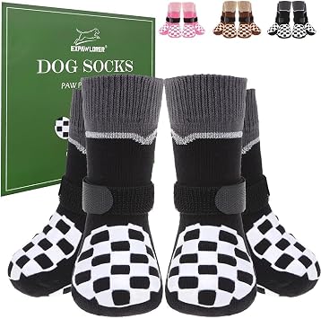 EXPAWLORER Dog Socks to Prevent Licking Paws with Grippers for Hot Pavement & Hardwood Floors Anti Slip, Reflective Dog Boots & Paw Protectors Shoes Booties with for Senior Small Medium Large Dogs L