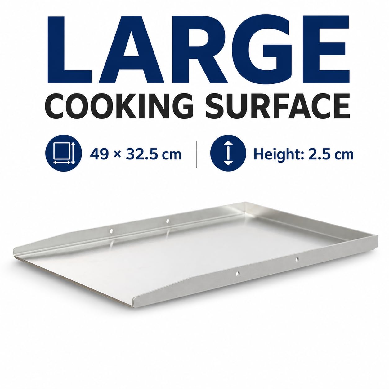 Plancha de acero inoxidable para barbacoa de gas y carbón vegetal, plancha universal de 4 mm, rectangular con 2 asas, 49 x 32 cm