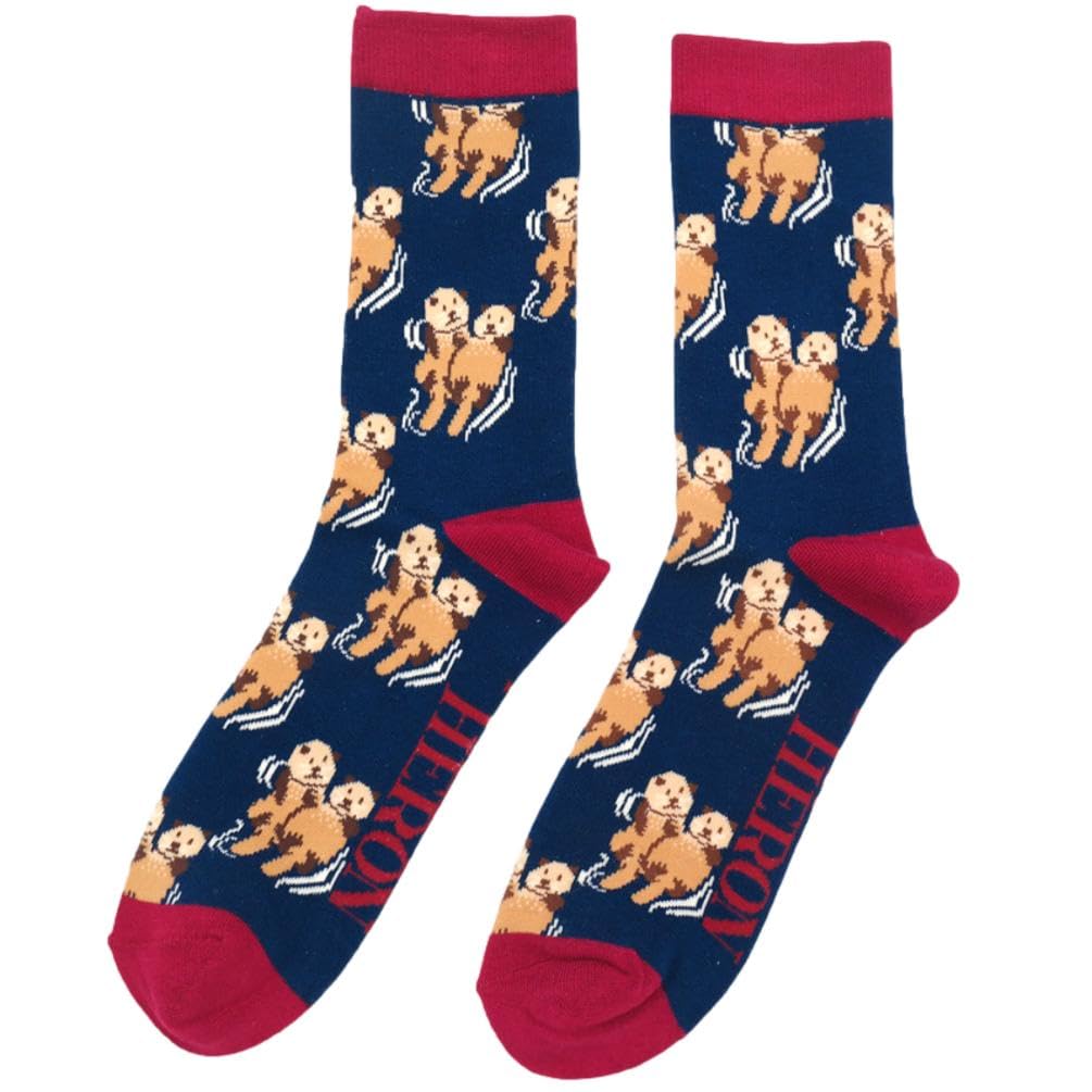 Purple Possum® Mens Otter Socks Navy Blue Red Novelty Fun Otters Cotton Bamboo Blend Size UK 7-11