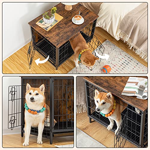Alloswell Dog Crate Furniture, 25.2" Dog Crate Table, Pet Kennels With Double Doors, Decorative Dog Kennel With Removable Tray, Wooden Dog Cage For Small/Medium/Large Dogs, Rustic Brown Dchr0101 #TOP3