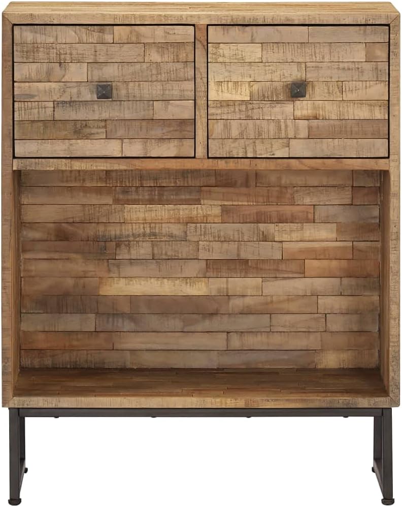 Rustic Industrial Teak Wood Sideboard with Reclaimed Wood Texture and Powder-Coated Steel Frame, Handmade Unique Aesthetic, Sturdy Metal Framework, Generous Storage Capacity,