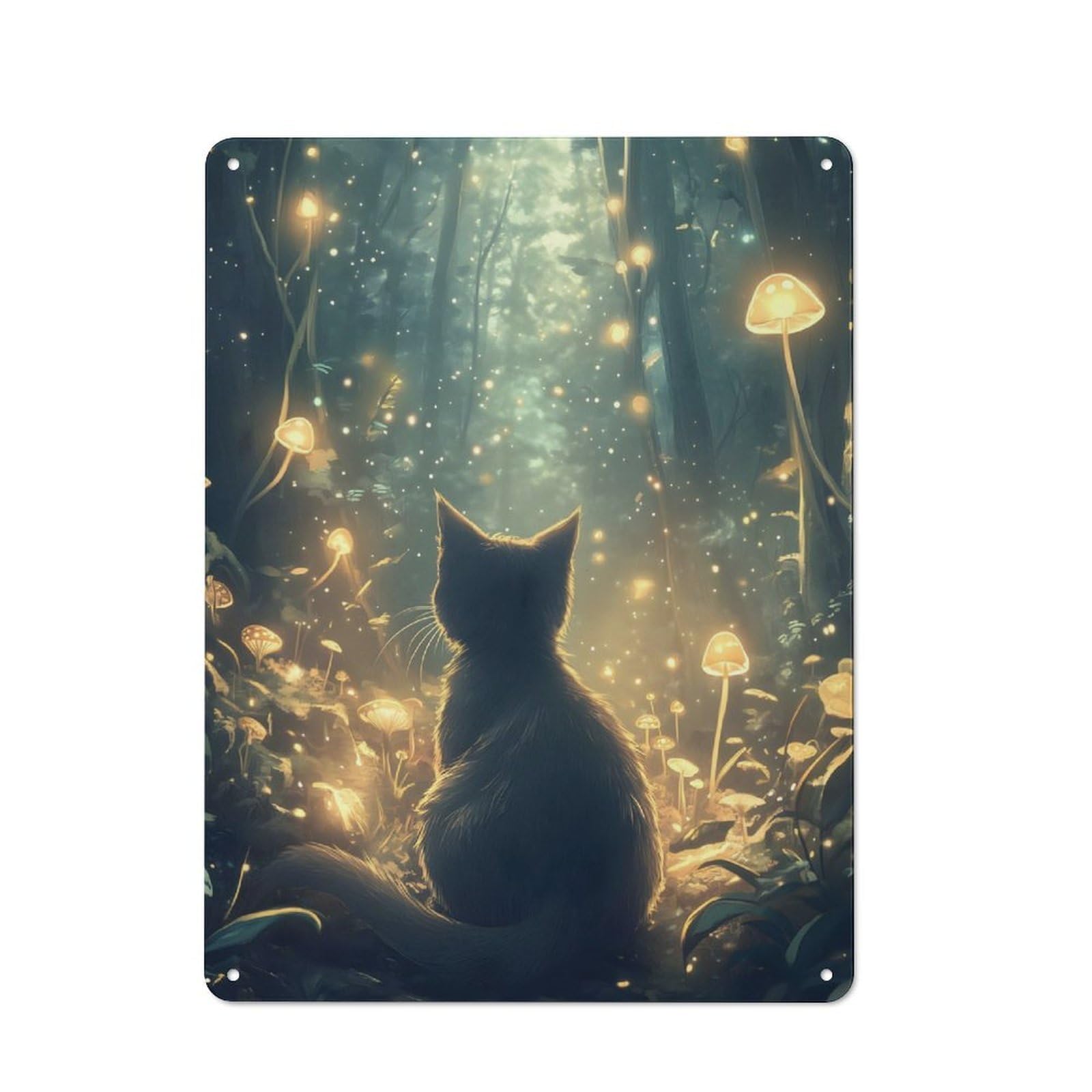 Junmoney Cat In Enchanted Forest Vintage Metal Wall Sign 40X30cm For Studio Or Craft Room, For Vintage Wall Decor Fans, For Metal Sign Collectors