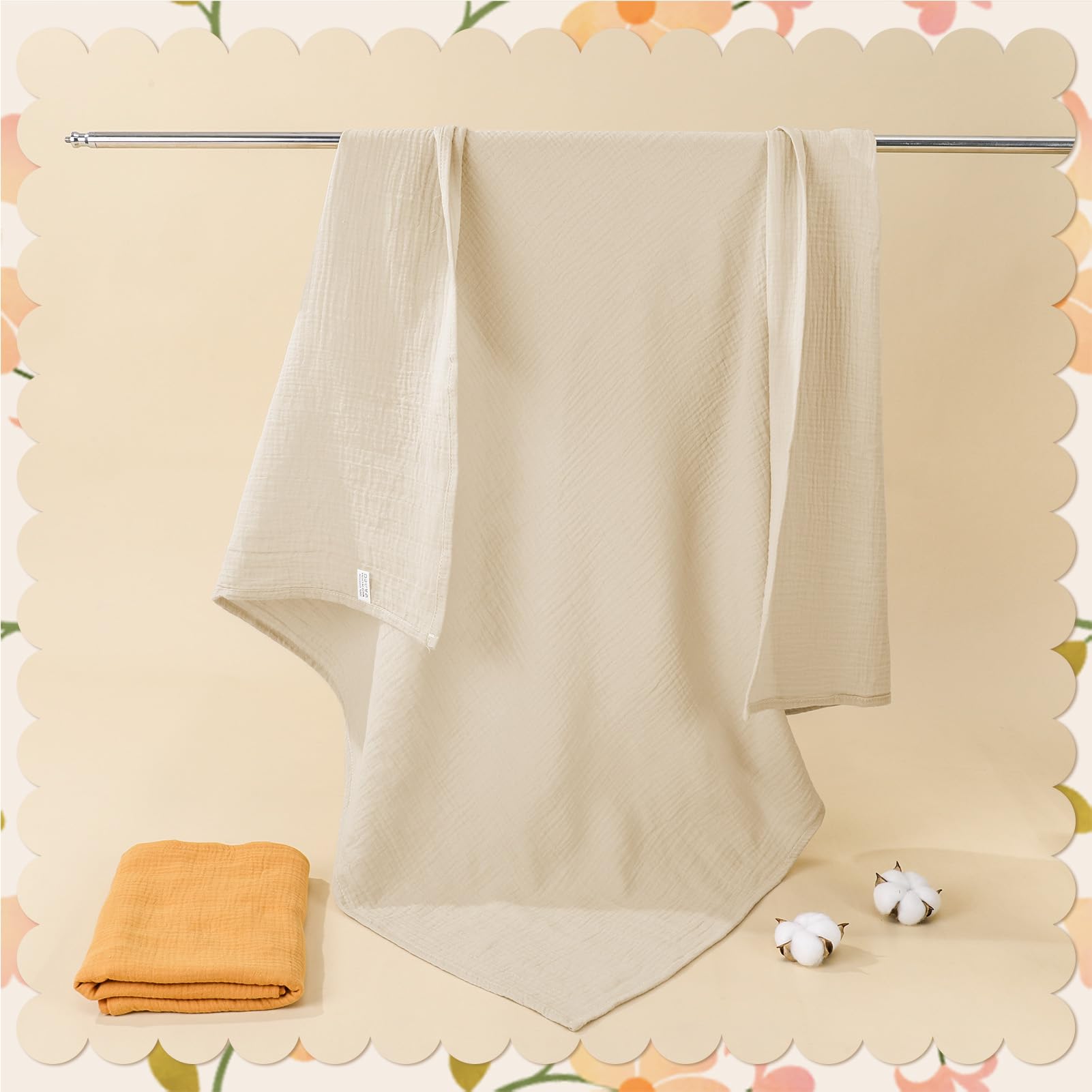 GSrenyu 2 Pcs Large Muslin Cloths For Baby Cotton Baby Blankets 100x100cm Muslin Swaddle Blanket 0-3 Months Shower Gifts For New Moms - Image 2