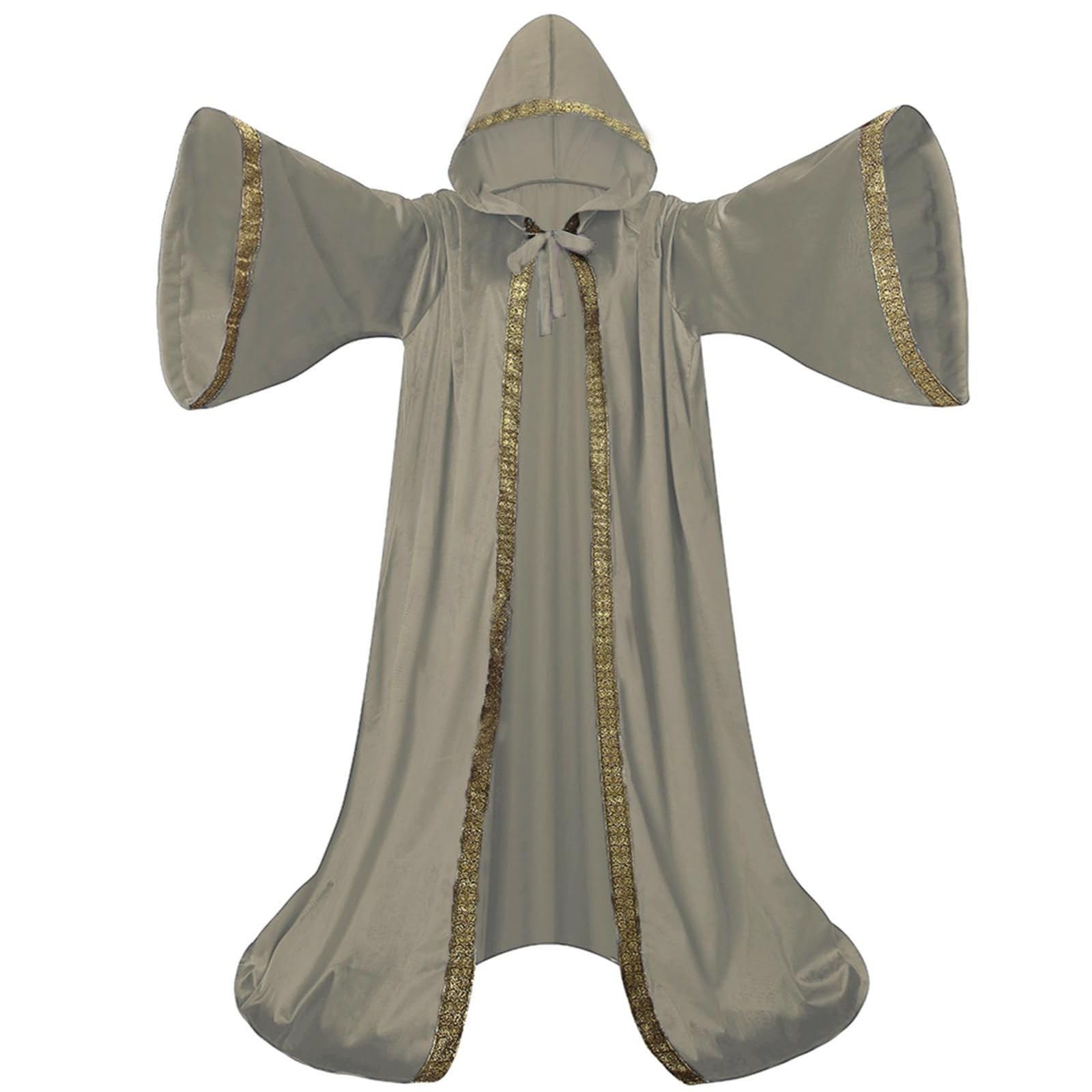 RRCBMD Wizard Cape Hooded Wizard Robe Men Cloak with Sleeves Robe Costume Wizard Outfit Wizard Robes Adult Men (Apricot-170CM)