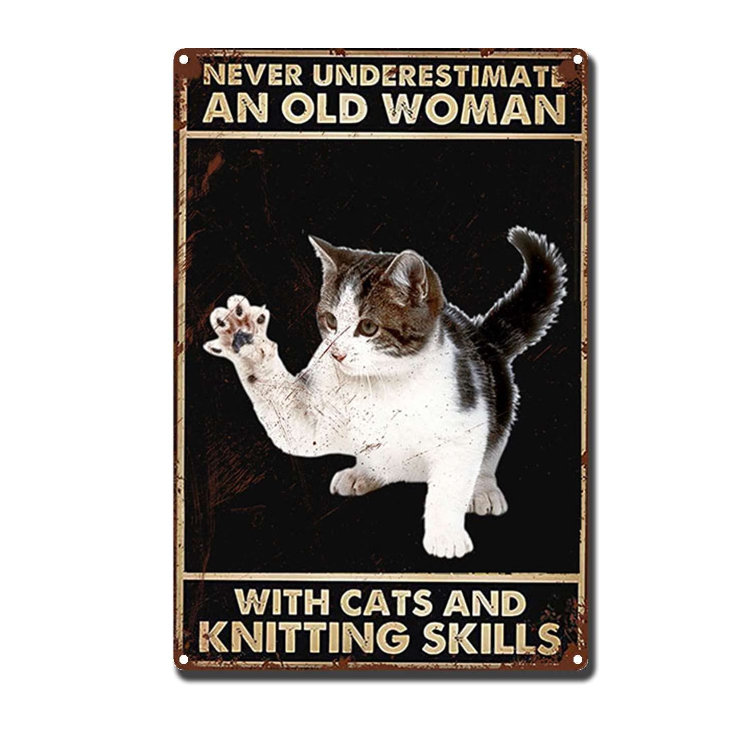 HYCLAM Metal SignNever Underestimate Knitting Skills Interesting Bar Indoor and Outdoor Walls Decorated with Men S Gifts 8x12inch-Tin Sign