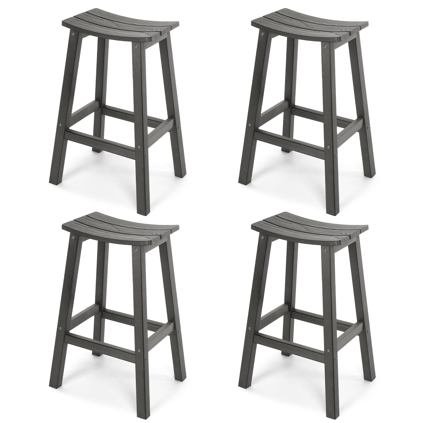 Stoog All-Weather Bar Stools Set of 4, 28" Outdoor Barstools with 400 lbs Capacity, Easy to Clean Low Maintenance HIPS Furniture, for Bar, Kitchen Counter &amp; Patio, Grey