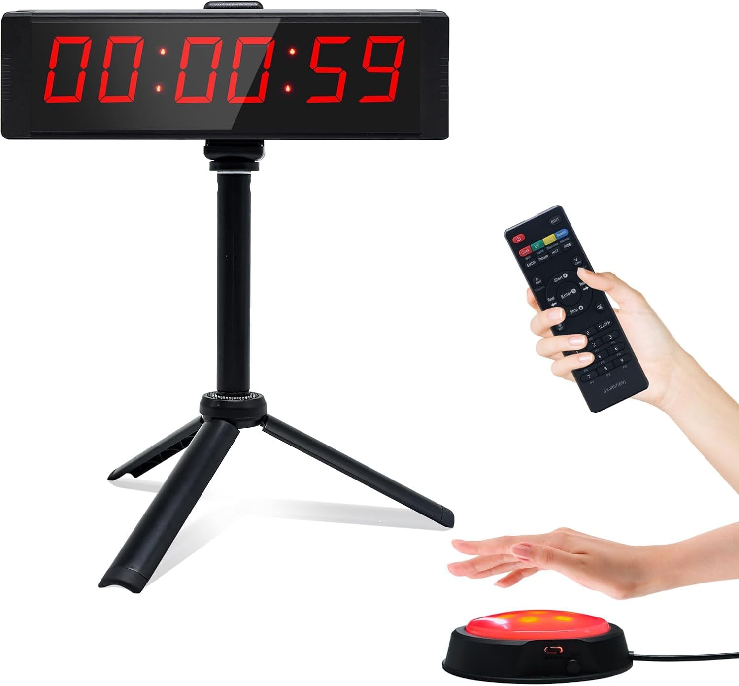 Compte à rebours - Minuteur de gym avec bouton marche/arrêt - Chronomètre numérique portable avec support - Minuterie d'intervalle - Grande horloge LED 12/24 h pour entraînement, sport, maison, gym