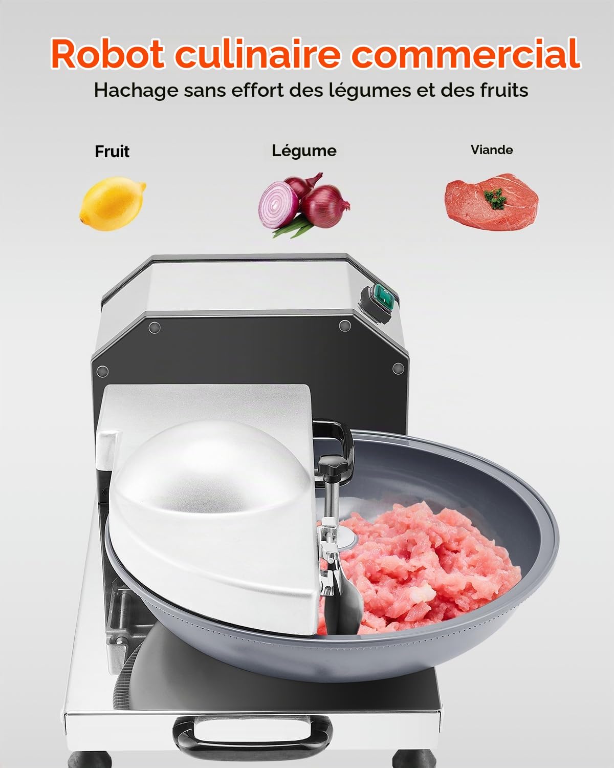 VEVOR Food Processor & Vegetable Chopper 3000RPM, Food Grade Stainless Steel Multi-Function Food Grade Food Processor with S-Curved Blade for Fast Chopping Fruit, Restaurant, Home