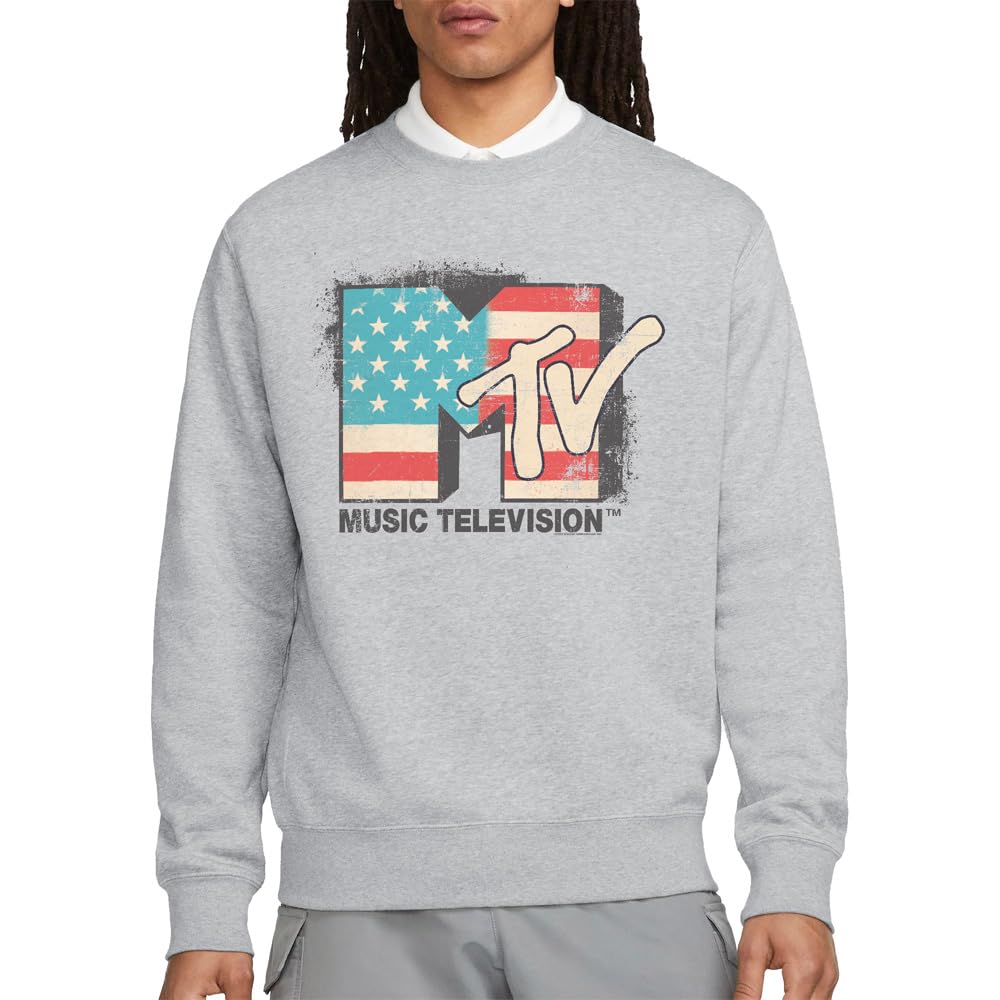 MTV American Logo Crew Sweatshirt, Athletic Heather, Medium