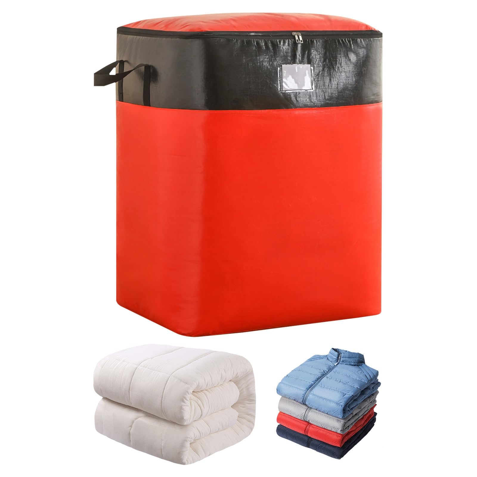 Large Moving Bags,Durable Heavy-Duty Storage Bags For Clothes With Zippers & Carrying Handles,Plastic Storage Bins, Mattress Bags for Moving & College Essentials (Red, 50 * 50 * 72cm) โ image 1