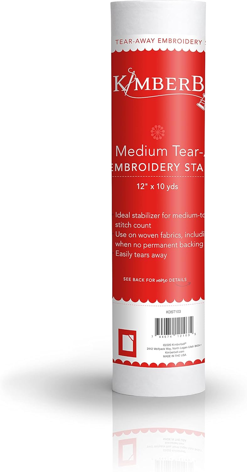 Kimberbell Tear Away Sticky-Back Stabilizer - 12”x10 Yards Roll - Cut into Variable Sizes - Medium Weight - For Machine Embroidery, Hand Sewing, Quilting, Piecing Projects, Appliqués, Crafting & More!