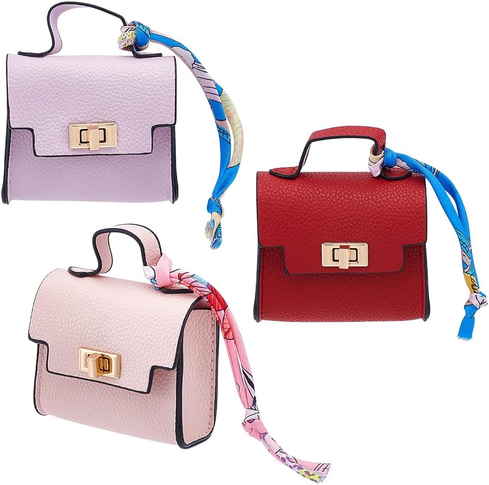 3Pcs Mini Backpack Keychain Small Change Coin Purse Wristlet Pouch Bag Twist-lock Key Headset Bag PU Leather Makeup Bags Key Pocket Lipstick Bags Cosmetic Purse for Women Earphone Organizer