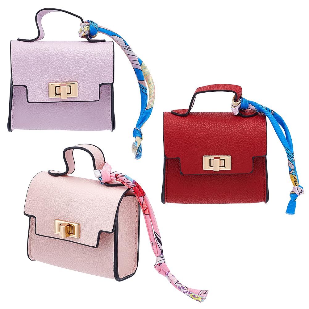 OLYCRAFT 3Pcs Mini Backpack Keychain Small Change Coin Purse Wristlet Pouch Bag Twist-Lock Key Headset Bag PU Leather Makeup Bags Key Pocket Lipstick Bags Cosmetic Purse for Women Airpods Organizer