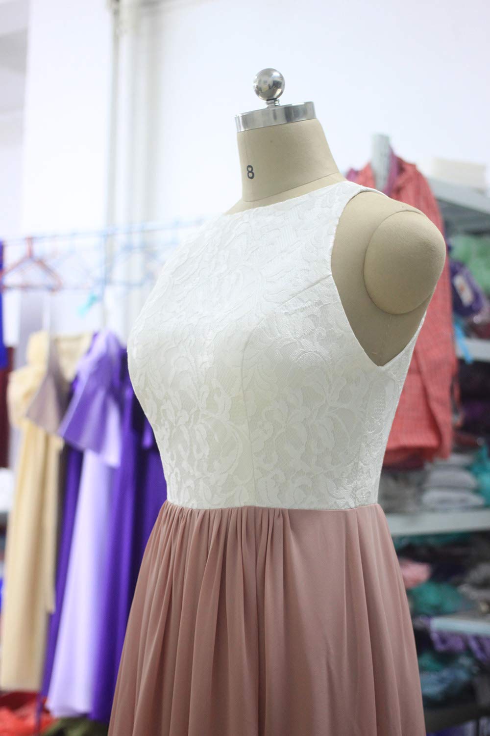 vestido de dama de honor de encaje largo
