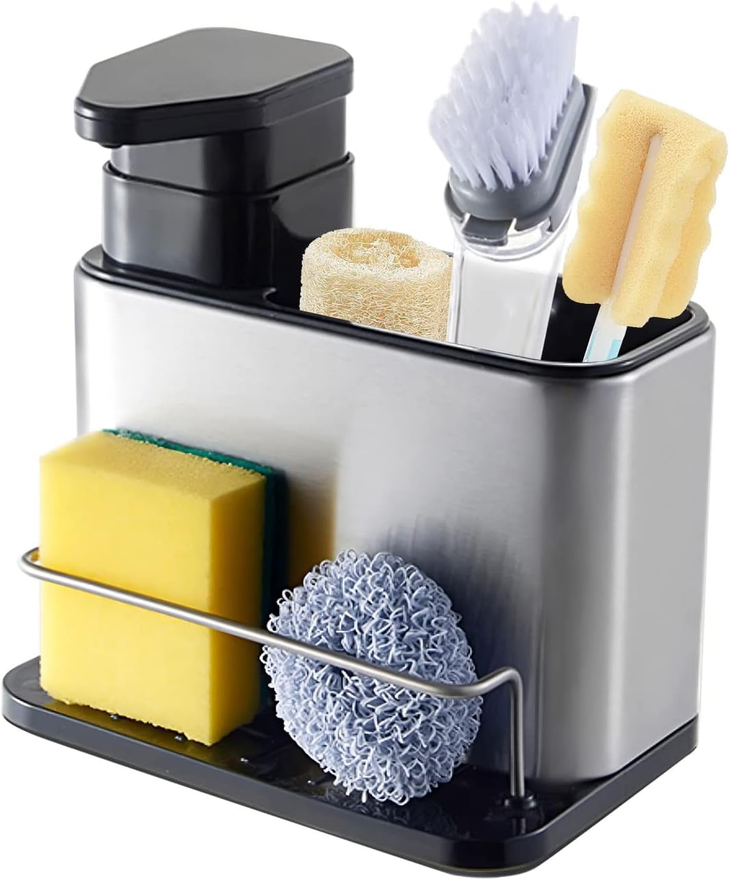 Styleys Kitchen Sink Caddy Organiser with Detergent Dispenser, 3-in-1 Sponge Holder, Stainless Steel, Black (B0DDTSMV7K) Amazon Price History, Amazon Price Tracker