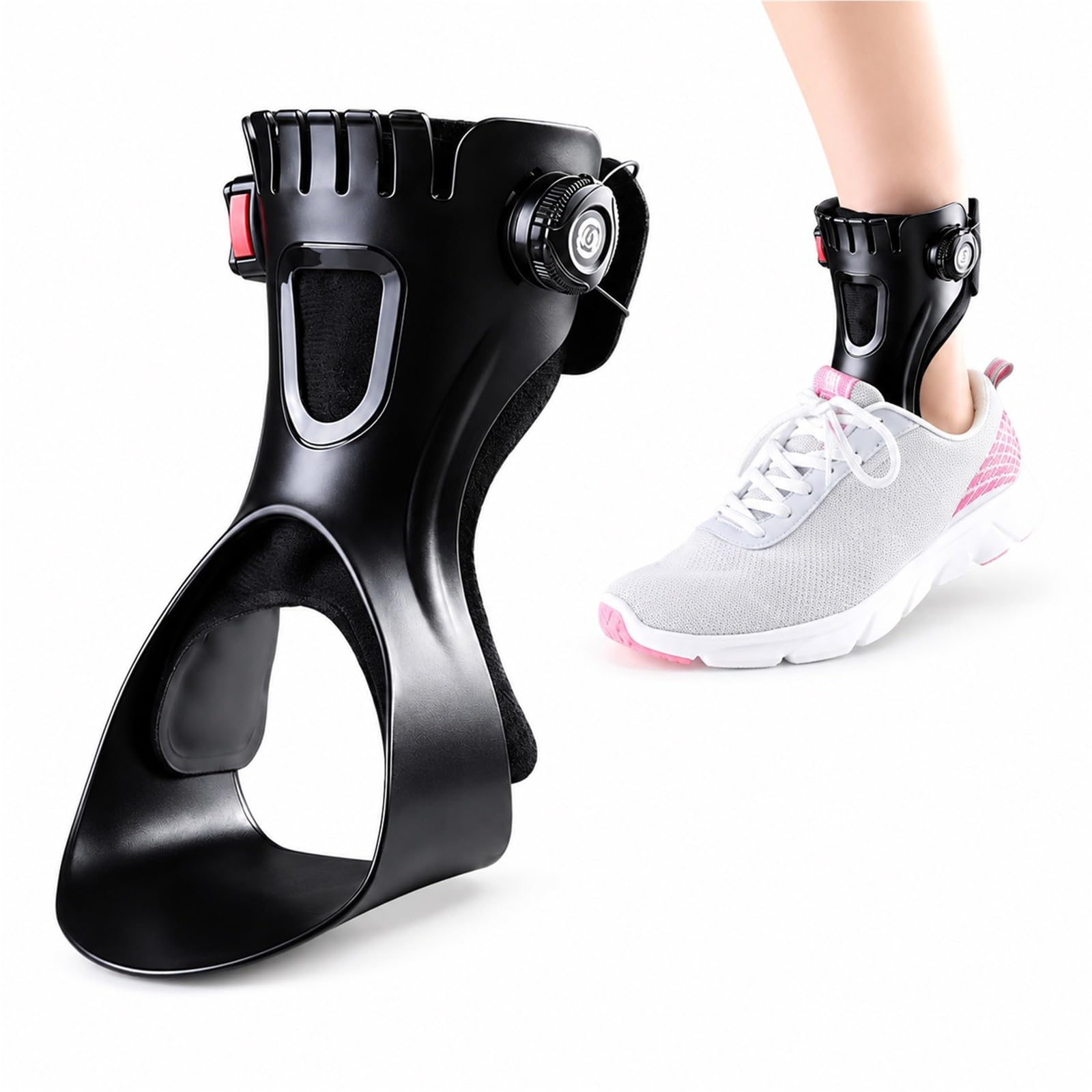 Férula para Pie Caído con Airbag Ortesis de Tobillo Transpirable Soporte Pie Equino Ajustable para Caminar con Zapatos para Hombre y Mujer Entrenamiento Talla Única(Izquierda,L)