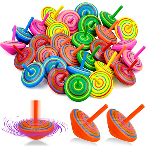 30 Piezas Peonzas de Madera,Pequeños Trompos Coloridos,Mini Trompos de Madera,Juego de Giroscopio de Madera,Peonza de Colores Pintadas para Niños