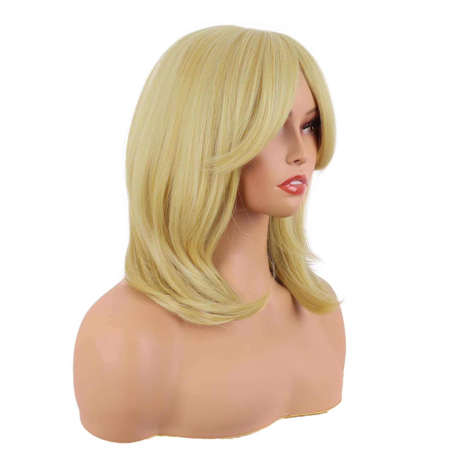 MapofBeauty 18 Inch/45 cm Layered Bangs Straight Synthetic Fiber Shoulder Length Hair Daily Use Wig (Mixed Blonde) - Image 2