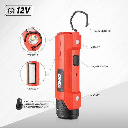 Miniatura 2 de DNA MOTORING TOOLS-00176 Linterna ligera de trabajo inalámbrica de 12 V con gancho para colgar e imanes para exteriores, camping, reparación de