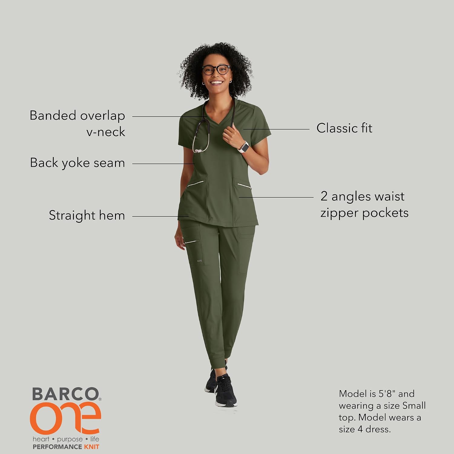 BARCO One Performance Knit Victory Classic Fit Scrub Top for Women – 2-Pocket, V-Neck Shirt with 360 Spandex Stretch
