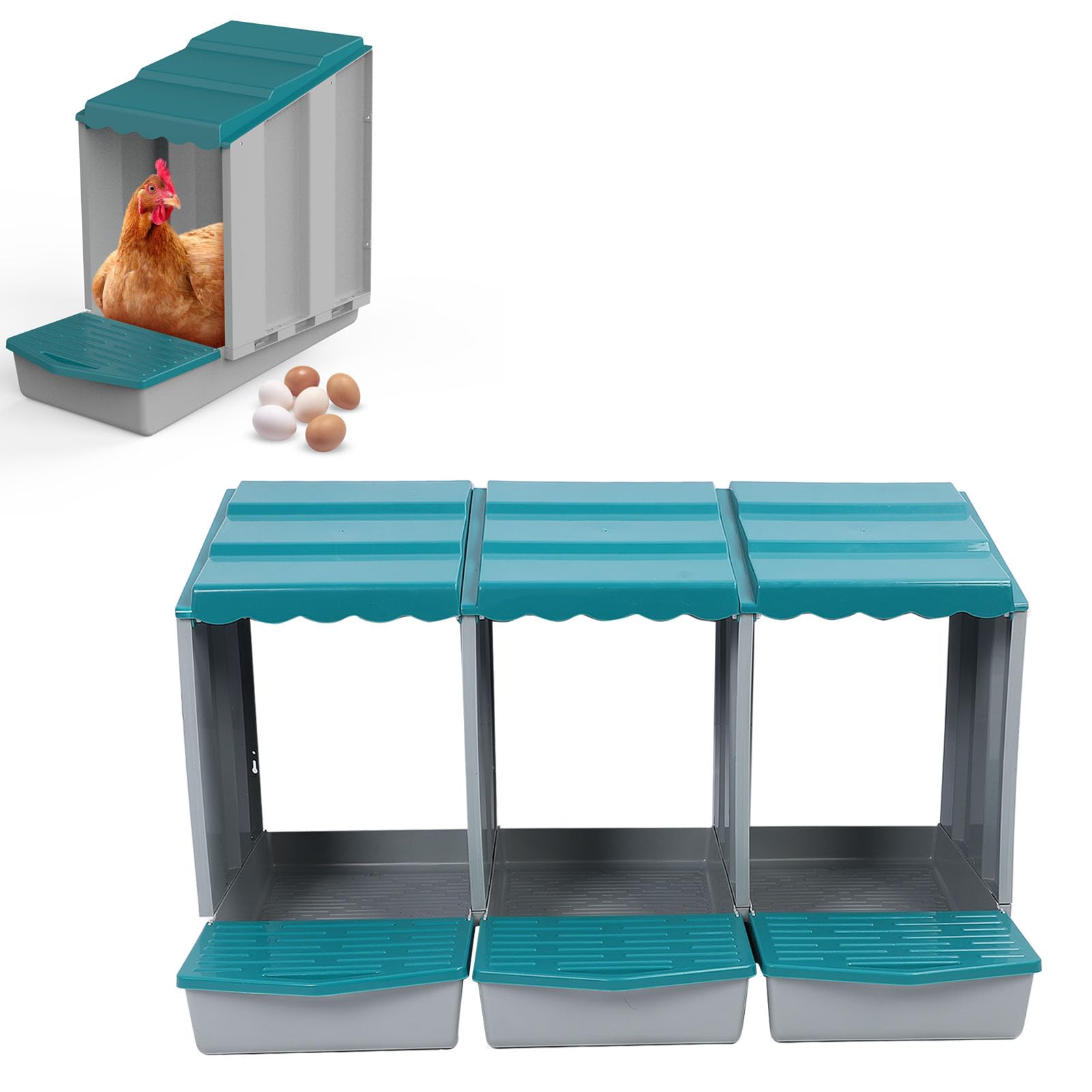 aqxreight Caja Nido para Pollos para Gallinas y Patos Caja para Poner Huevos de PP con 3 Compartimentos, Espaciosa y Fácil de Limpiar, Gallinero para Aves Al Aire Libre con Diseño Modular (3