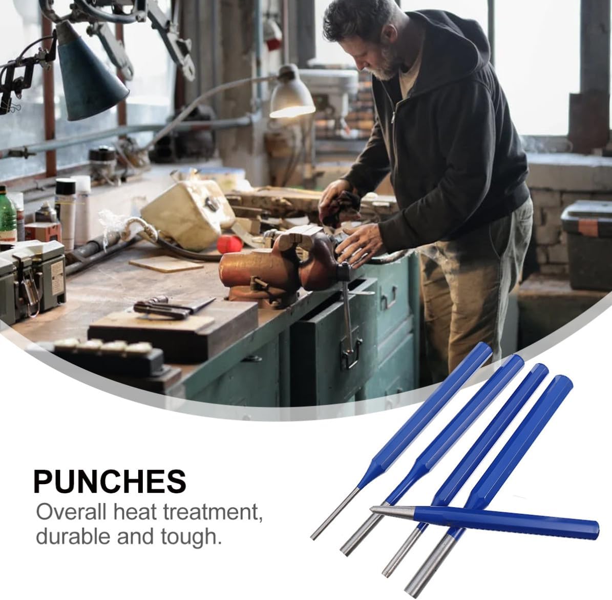 5pcs Heat Treated Pin Punch Cylindrical Drilling Tool with Knurled Hardened Steel for Woodworking and Automotive Marking Precision Punches