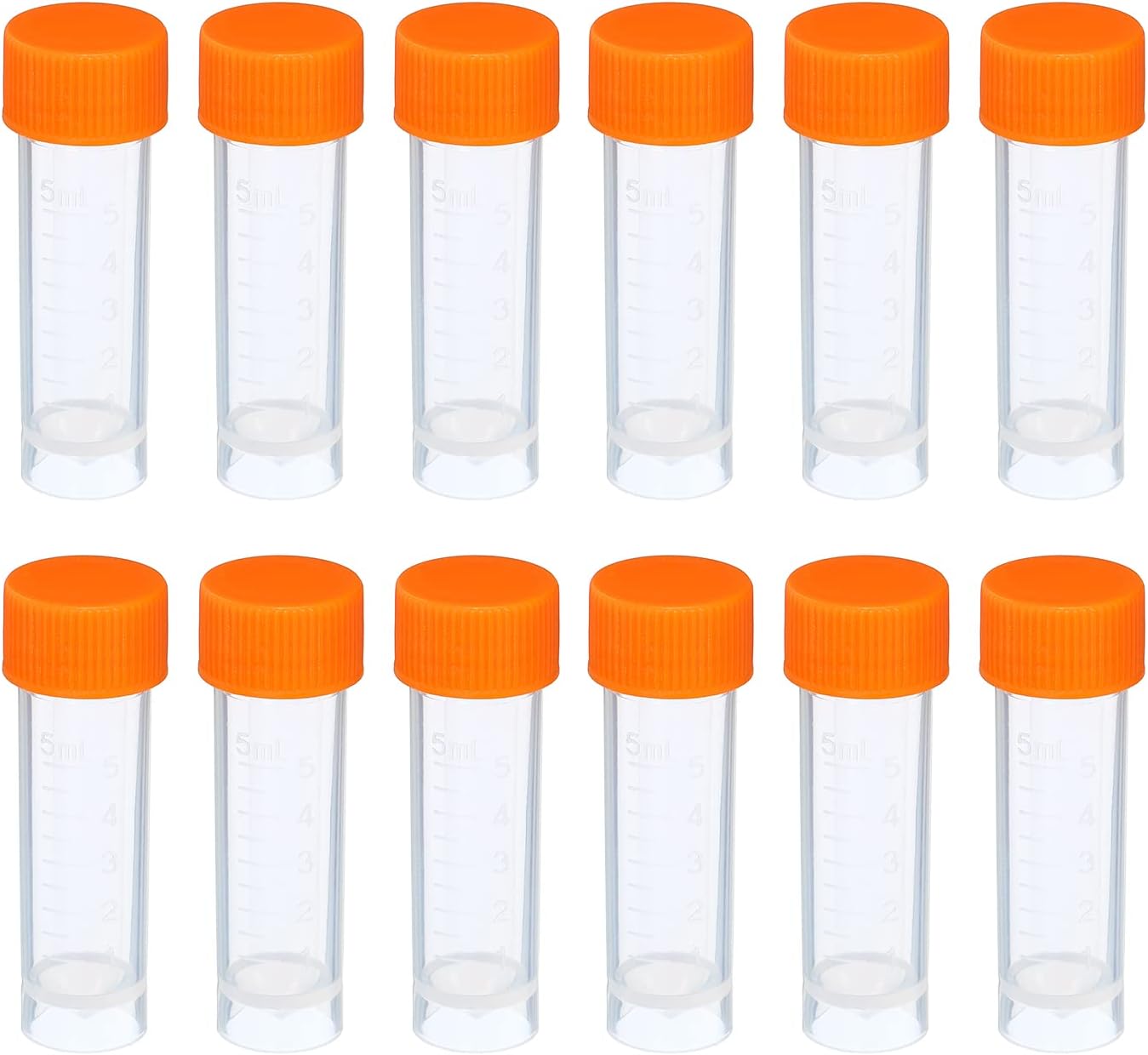 5mL Plastic Test Tubes, 12 Pack Frozen Container Storage Screw Cap for Lab Laboratory Science, Clear