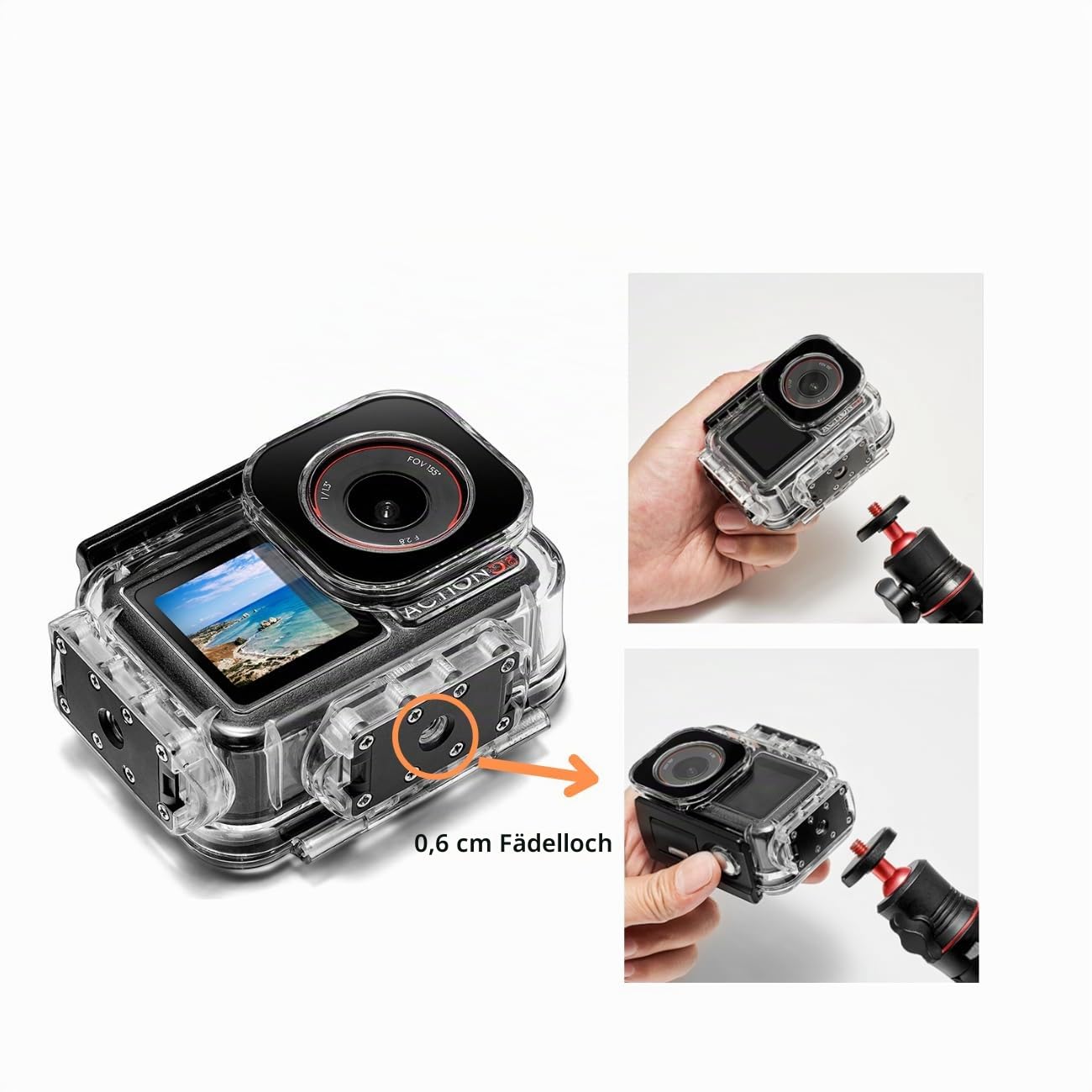 Tauchgehäuse für DJI Action 5 Pro/4/3, Wasserdicht bis 60m mit Magnet-Schnellverschluss, Stabil aus ABS+PC & Hochtransparentem Optikglas | Magnetische Schnellentriegelung, 40 Meter unter Wasser, beschlagfrei, IP68 Wasserbeständigkeit