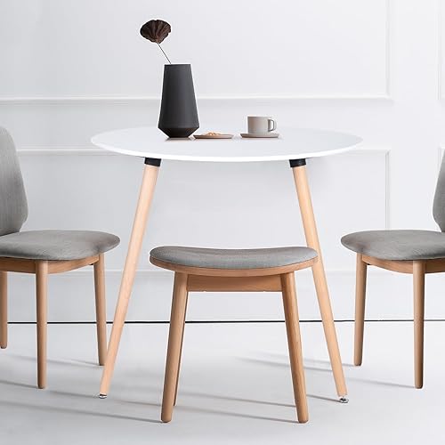 Miniatura 7 de FurnitureR Mesa de comedor redonda moderna de 31.5 pulgadas para 4 personas con patas de madera fuertes para el hogar, cocina, oficina, sala de