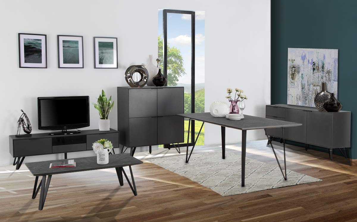 Meubletmoi Table 180/230 cm Extensible rectangulaire céramique et métal Gris Anthracite - Design Contemporain Industriel - Collection Elégance & Qualité - Onyx