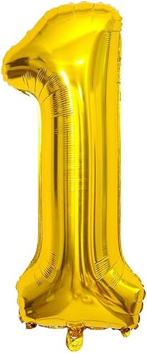 Miniatura 2 de Juego de globos dorados número 1 de 40 pulgadas, globos de primer cumpleaños para niños, globos de decoración de aniversario de boda (1)