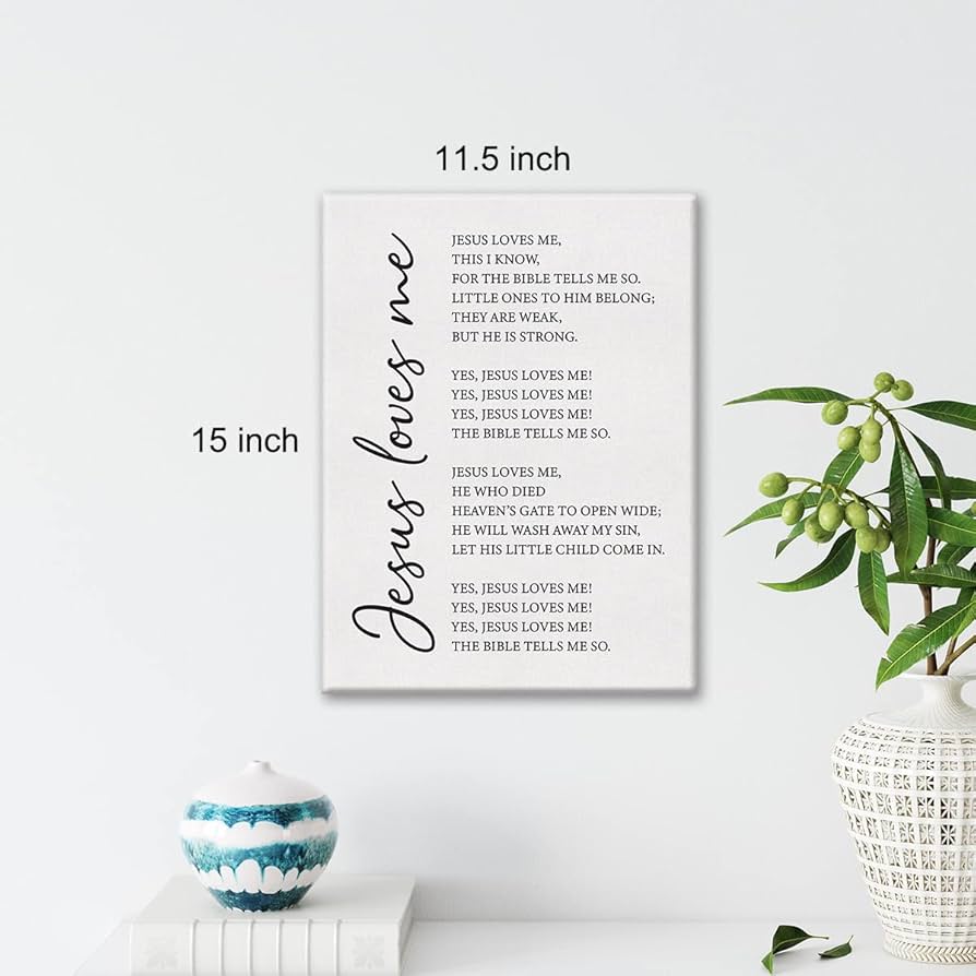 Amazon.com: Inspirational Song Lyric Jesus Loves Me Canvas Wall Art Office Home Decor Christian Nursery Poster Picture Artwork 11.5 amazon-com-inspirational-song-lyric-jesus-loves-me-canvas-wall-art-office-home-decor-christian-nursery-poster-picture-artwork-11-5-x15-wooden-framed-posters-prints