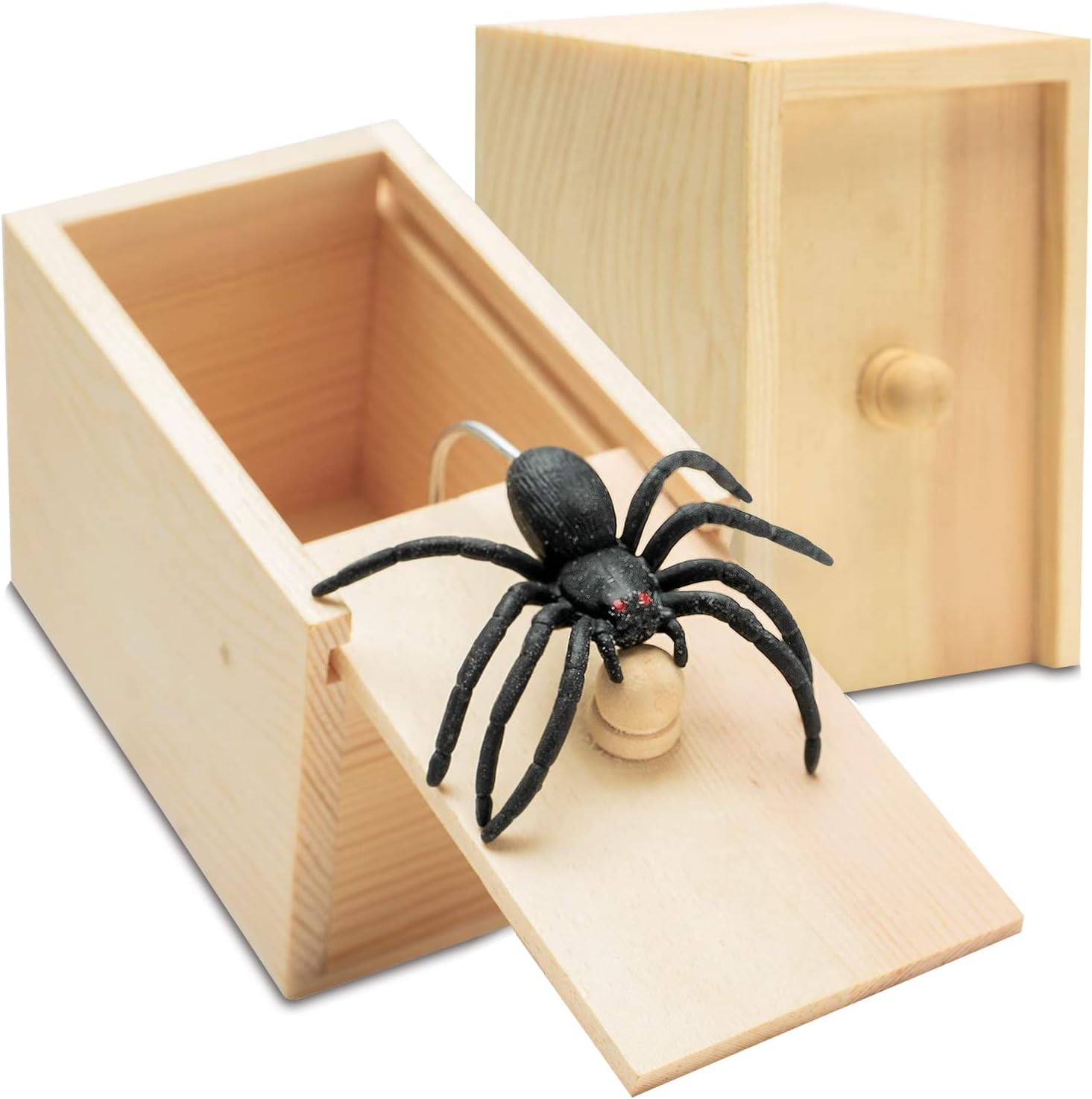 Wooden Spider Prank Box,Spider in a Box Prank,Prank Prop Prank Kit, Funny Prank Toys Scary Spider Prank Box/Realistic Rubber Spider, Halloween Party Decoration April Fools Day Props