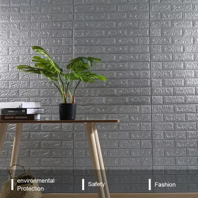 Image of Self-Adhesive Waterproof PE Foam 3D Wall Panels Wallpaper Sticker for Bathroom Living Room and Home Decoration (70 x 77cm, Appx. 5.8Sq Feet) (Grey, 1)