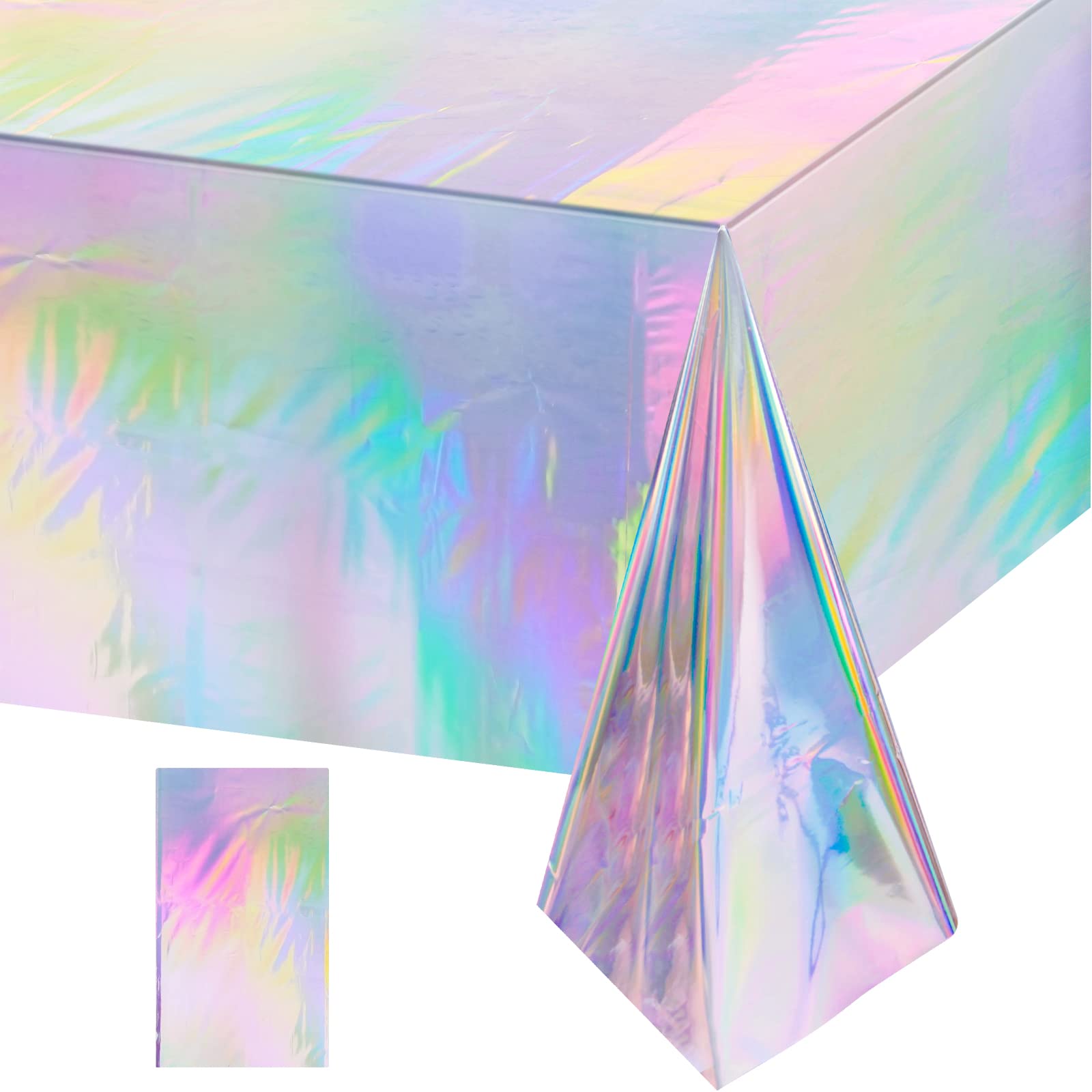 FunnyPars 1 Pack Iridescence Plastic Tablecloths Shiny Disposable Laser Rectangle Table Covers Holographic Foil Tablecloth Iridescent Party Decoration Birthday Bridal Wedding Christmas 54"x108"(Laser)